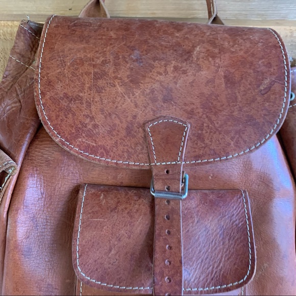 Vintage Hand Crafted Rugged Leather Backpack Book Bag - Picture 10 of 16